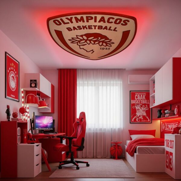 Laser Cut Φωτιστικό τοίχου ή οροφής OLYMPIACOS B.C. με 2 επιλογές κρυφού φωτισμού LED, σε 2 διαστάσεις - Image 4